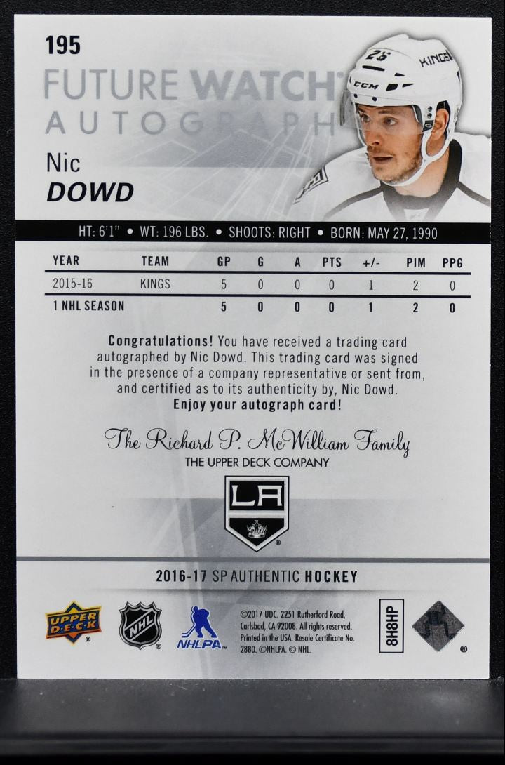 2016-17 SP Authentic Future Watch Auto Nic Dowd 195 Kings RC Auto 668/999 0406