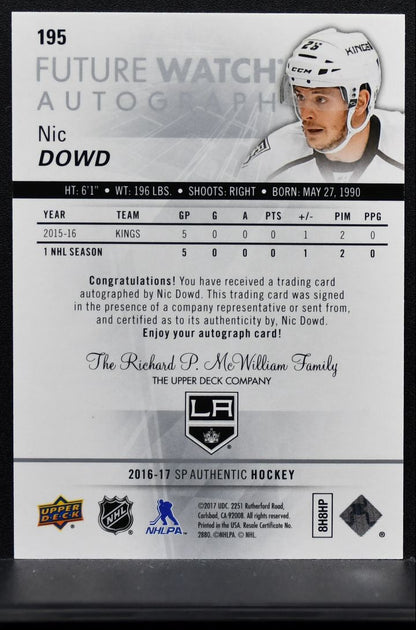 2016-17 SP Authentic Future Watch Auto Nic Dowd 195 Kings RC Auto 668/999 0406