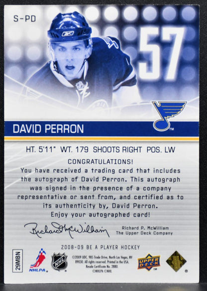 2008-09 Upper Deck Be a Player Signatures David Perron St. Louis Blues Auto 7249