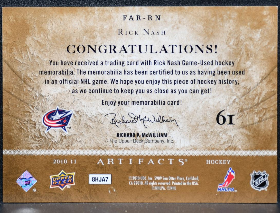 2010-11 Upper Deck Artifacts Frozen Jersey Retail Rick Nash Jackets Jersey 8310