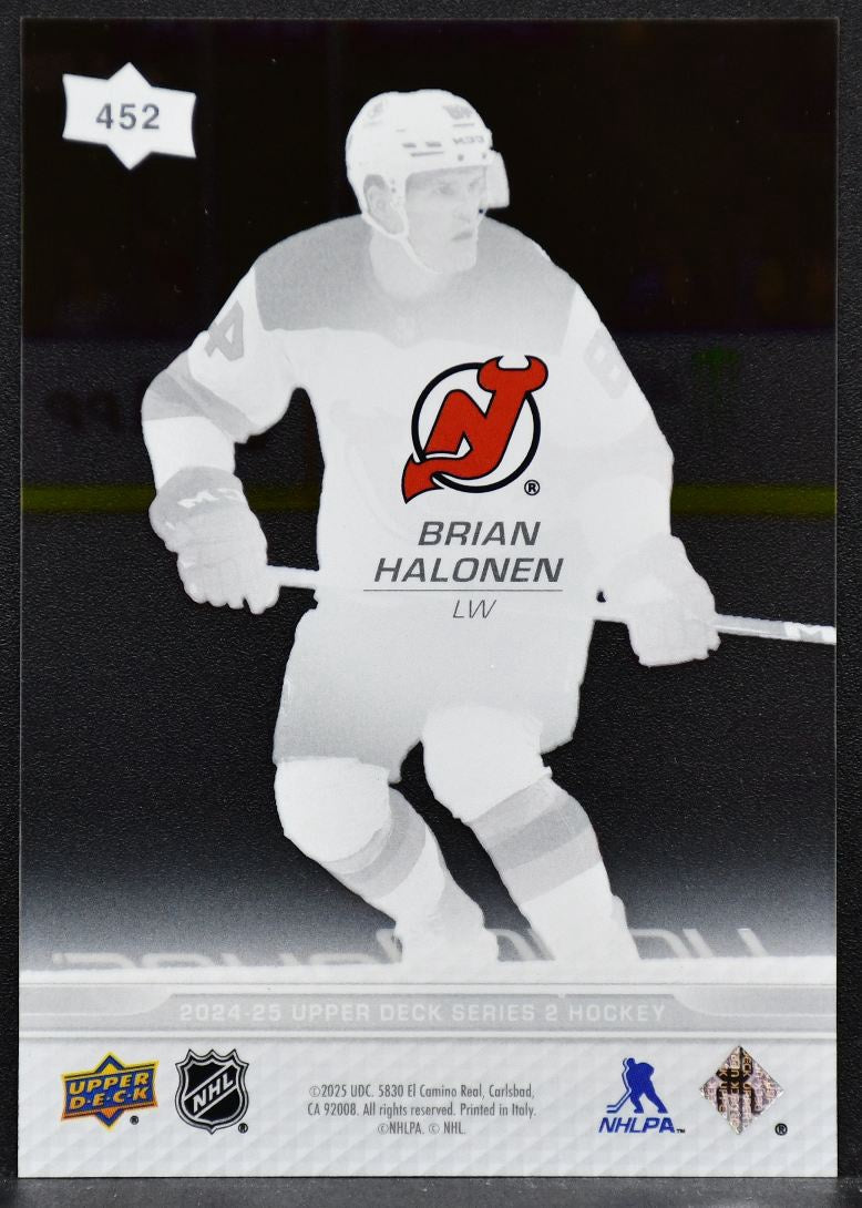 2024-25 UD Series 2 Young Guns Clear Cut Brian Halonen 452 New Jersey Devils RC