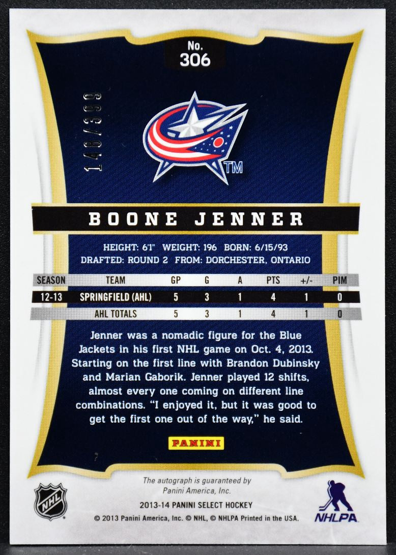 2013-14 Panini Select Rookie Auto Boone Jenner 306 RC Auto 148/399 4051