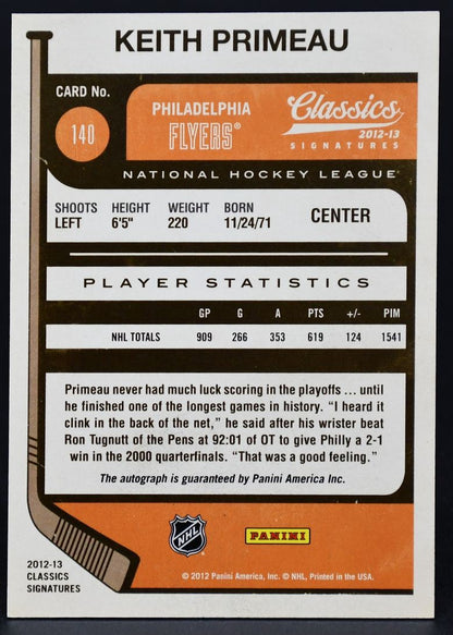 Carte autographiée Keith Primeau 140 de la collection Panini Classics Signatures 2012-13
