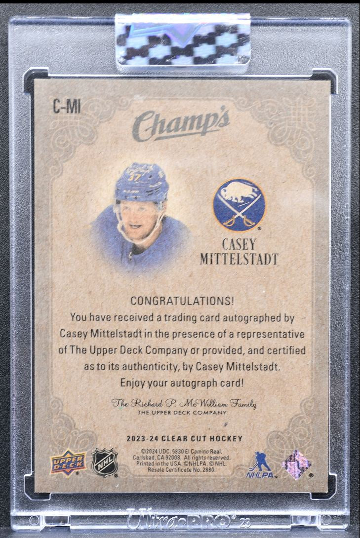 2023-24 Upper Deck Clear Cut Champ's Auto Casey Mittelstadt Sabres Auto 7176