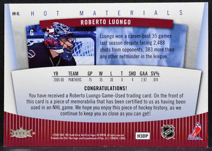 2007-08 Fleer Hot Prospects Hot Materials Roberto Luongo Canucks Jersey 7837