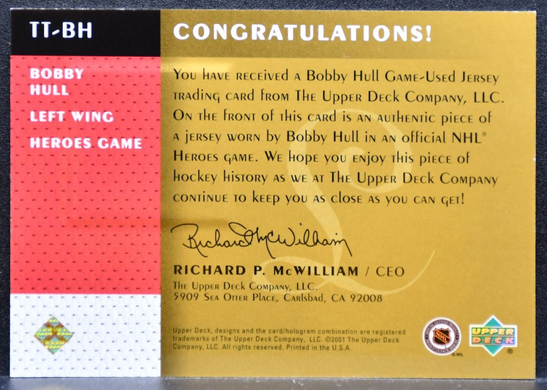 2001-02 Upper Deck Legends Timeless Tributes Bobby Hull Blackhawks Jersey 8581