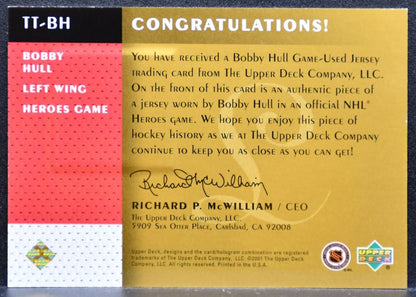 2001-02 Upper Deck Legends Timeless Tributes Bobby Hull Blackhawks Jersey 8581