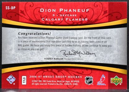 2006-07 Upper Deck Sweet Shot Stitches Dion Phaneuf Flames 007/200 Jersey 8405
