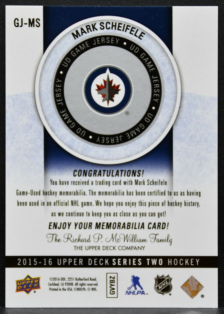 2016-17 Upper Deck Series 2 UD Game Jerseys Mark Scheifele Jets Jersey 6654