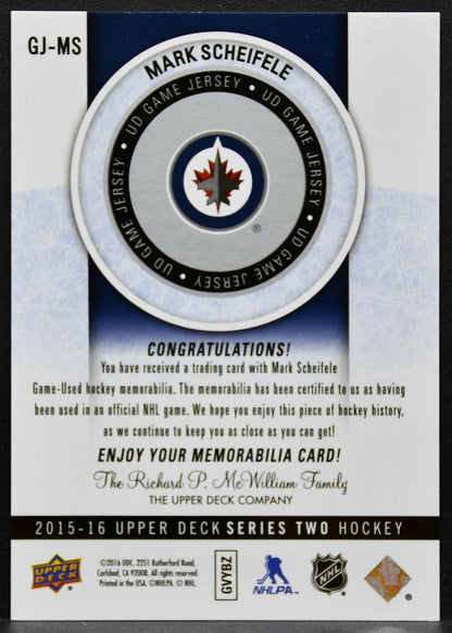 2016-17 Upper Deck Series 2 UD Game Jerseys Mark Scheifele Jets Jersey 6654