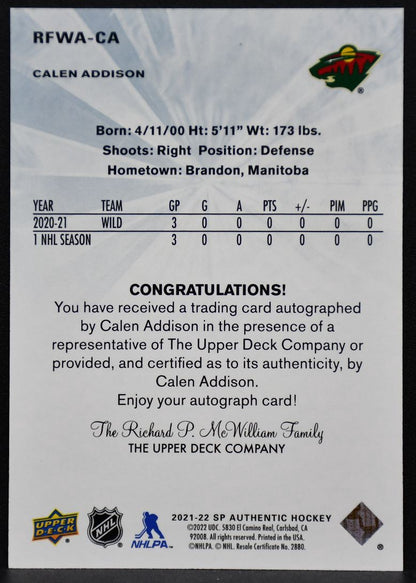 2021-22 SP Authentic 2011-12 Retro Future Watch Autographs Addison RC Auto 1173