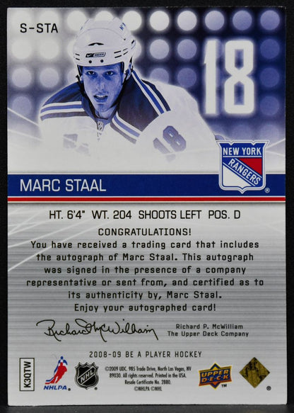 2008-09 Upper Deck Be a Player Signatures Marc Staal S-STA Auto 4273