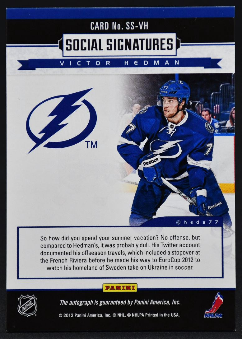2012-13 Panini Totally Certified Social Signatures Victor Hedman SS-VH Auto