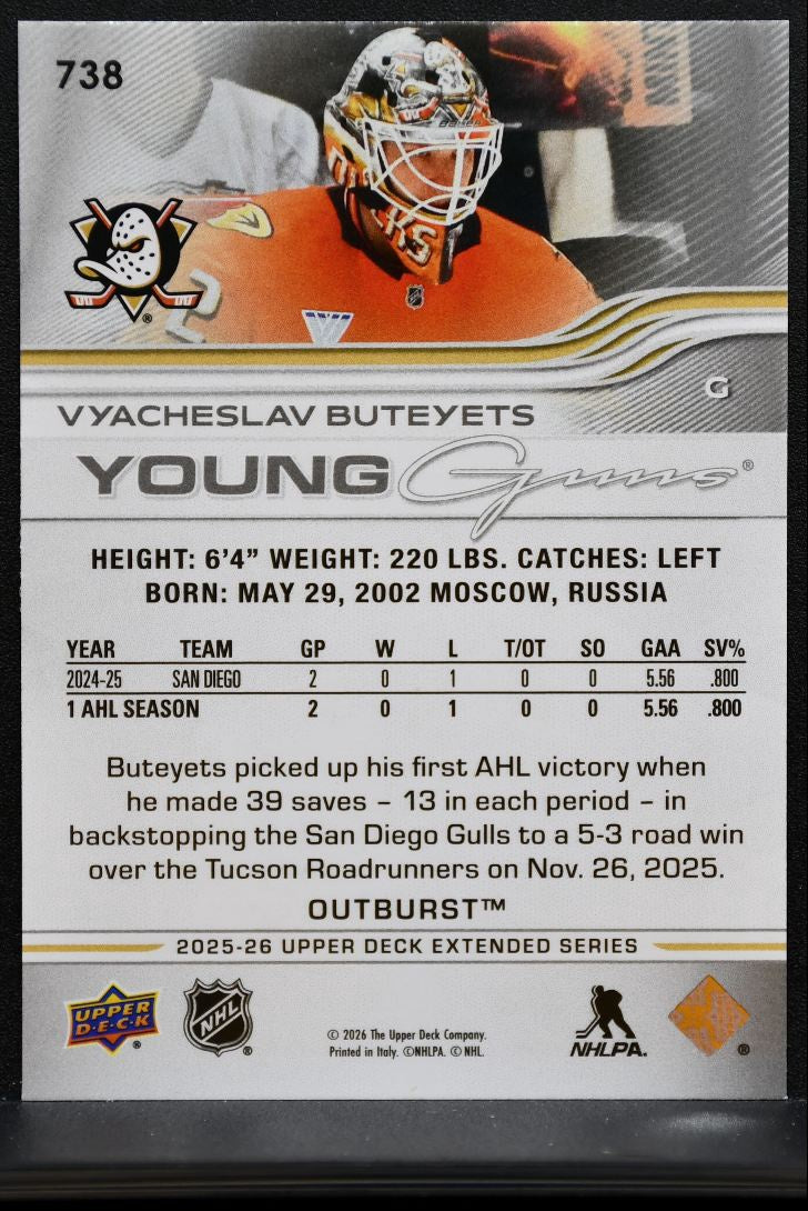 2025-26 UD Extended Series Young Guns Outburst Buteyets Anaheim Ducks RC 1556