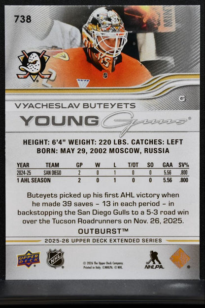 2025-26 UD Extended Series Young Guns Outburst Buteyets Anaheim Ducks RC 1556