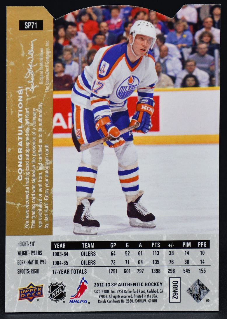 2015-16 UD Buybacks Auto - 2012-13 SP Authentic Jari Kurri SP71 Auto