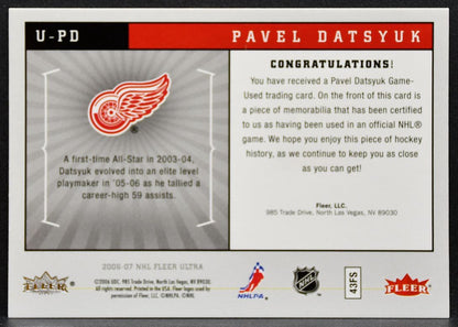 2006-07 Fleer Ultra Ultra Uniformity Pavel Datsyuk PD Red Wings Jersey 3035
