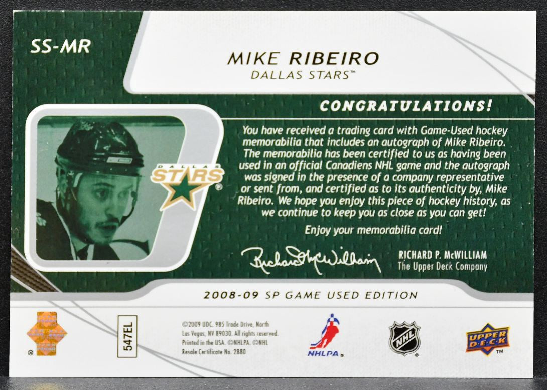 2008-09 SP Game Used SIGnificant Swatches Mike Ribeiro Auto 36/50 Jersey 9691