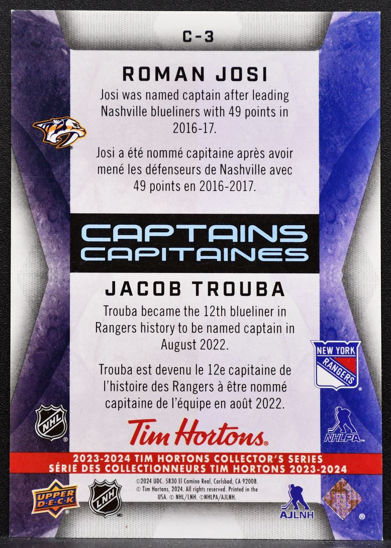 2023-24 UD Tim Hortons Captains Josi / Trouba Predators / Rangers 3017