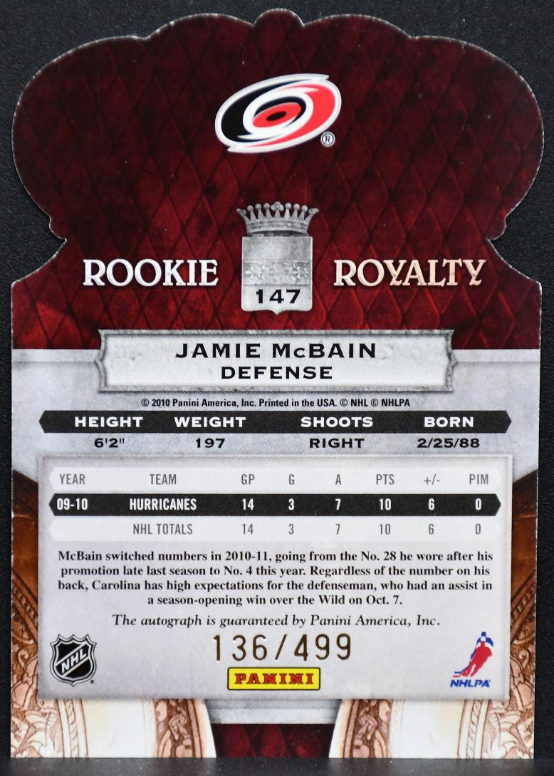 2010-11 Panini Crown Royale Rookie Royalty Jamie McBain 147 RC Auto 136/499 3917