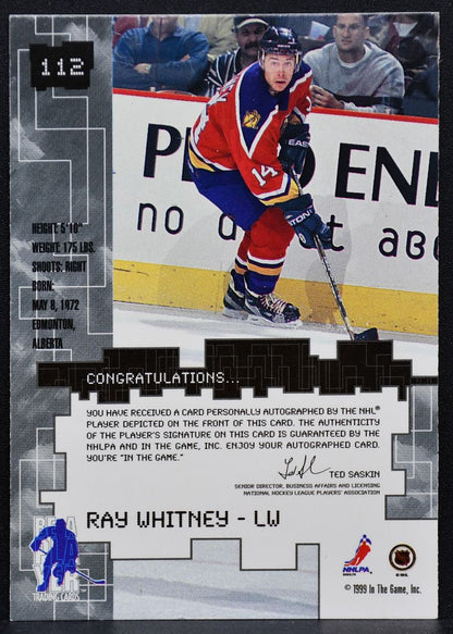 1999-100 In the Game Be A Player Millennium Ray Whitney 112 Panthers Auto 1295