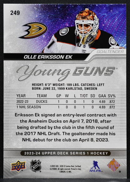 2023-24 Upper Deck Series 1 Young Guns Olle Eriksson Ek 249 Ducks RC 2652