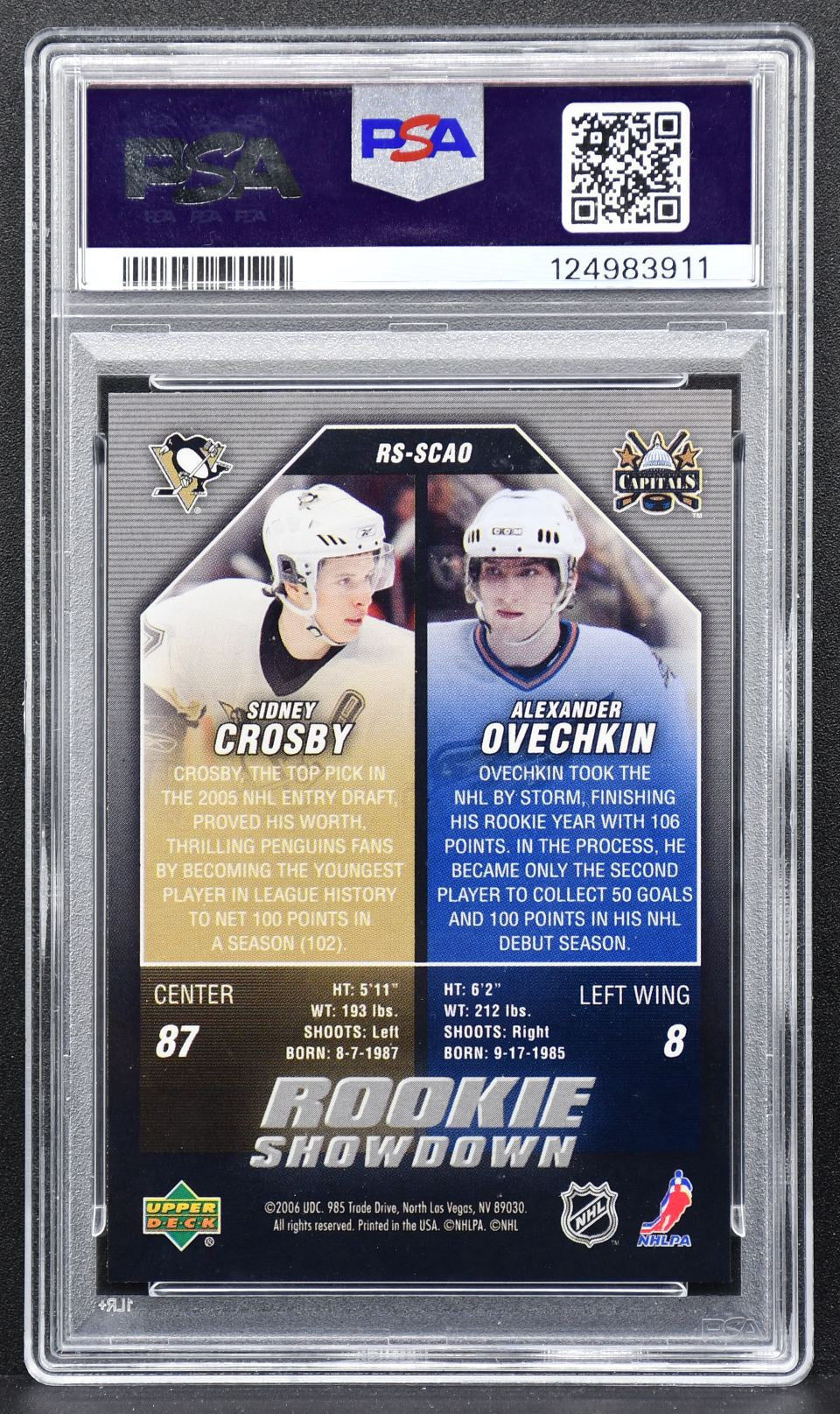 2005-06 UD Rookie Showdown Sidney Crosby / Alexander Ovechkin RS-SCAO RC 2330