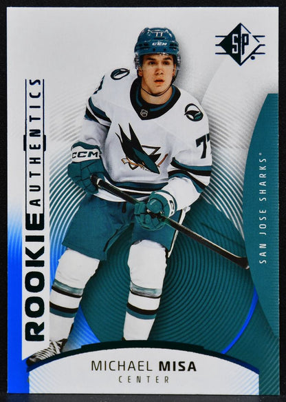 2025-26 SP Rookie Authentics Blue Michael Misa 122 San Jose Sharks RC 4845