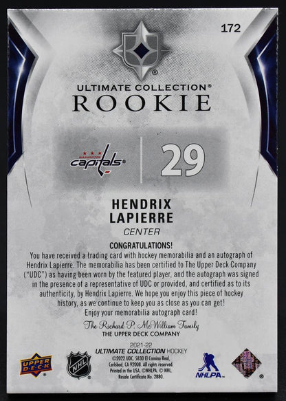 2021-22 UD Ultimate Collection Rookie Auto Patch Lapierre 172 RC Auto /99 Patch