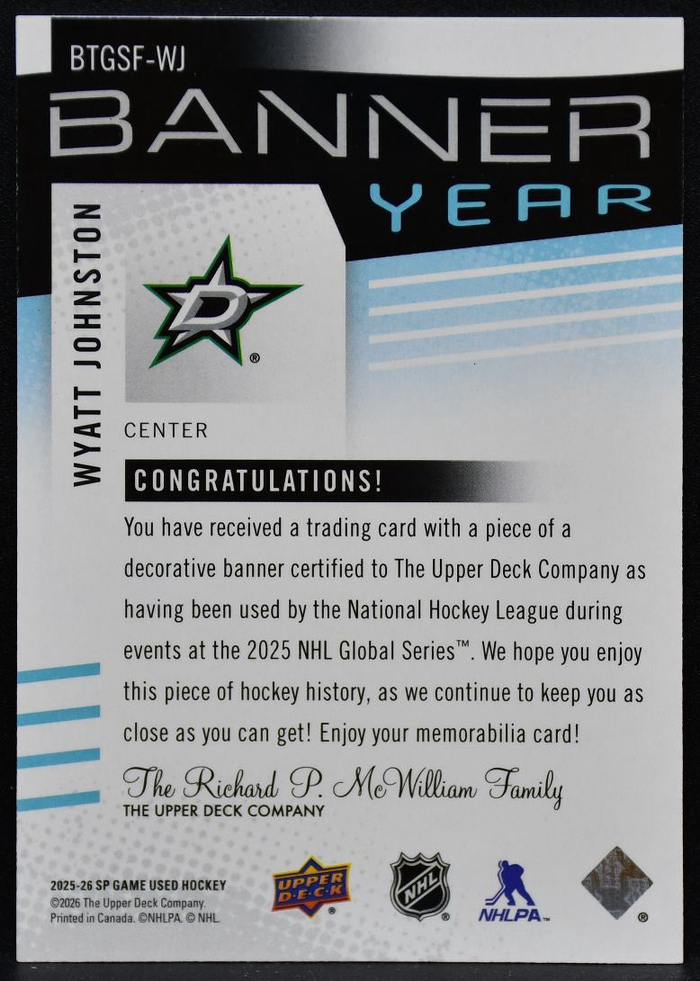 2025-26 SP Game Used Global Series Banner Year Relics Johnston Stars Patch 3909