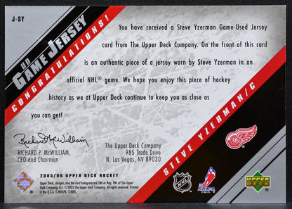 2005-06 Upper Deck UD Game Jersey Steve Yzerman Detroit Red Wings Jersey 0424
