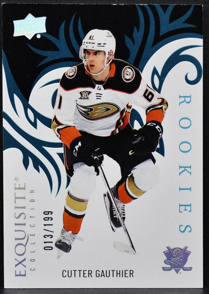 24-25 UD Ice Exquisite Collection RCs Platinum Blue Cutter Gauthier Ducks RC 199 9430