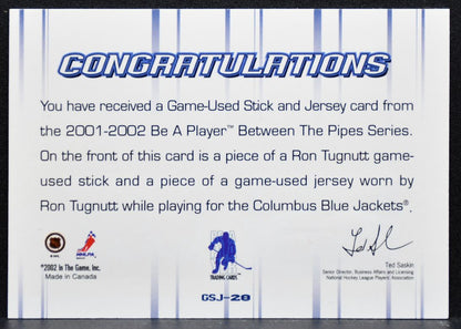 2001-02 In The Game Be A Player Goalie Stick and Jersey Tugnutt Jersey 5887