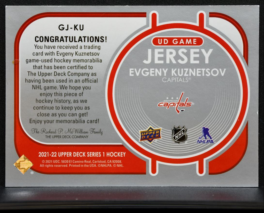 2021-22 UD Series 1 UD Game Jersey Evgeny Kuznetsov GJ-KU Capitals Jersey 0801