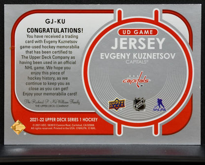 2021-22 UD Series 1 UD Game Jersey Evgeny Kuznetsov GJ-KU Capitals Jersey 0801