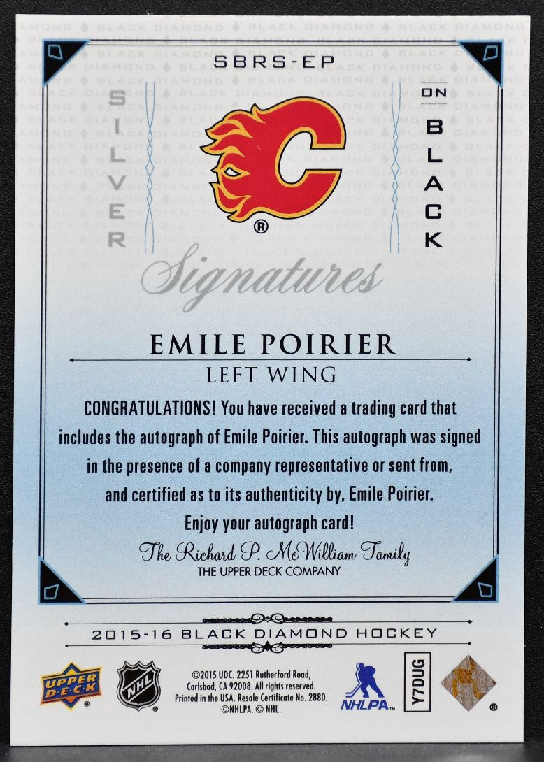 2015-16 UD Black Diamond Signatures Silver on Black Poirier RC Auto 080/199 8636