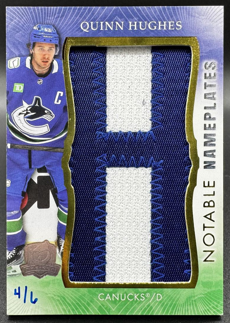 2023-24 UD The Cup Quinn Hughes NN-QH Vancouver Canucks Patch 4/6