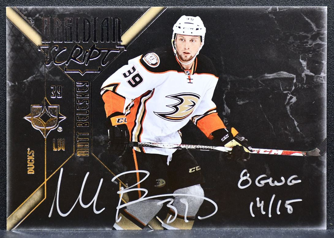 2014-15 UD Ultimate Collection Obsidian Script Matt Beleskey Auto 7592