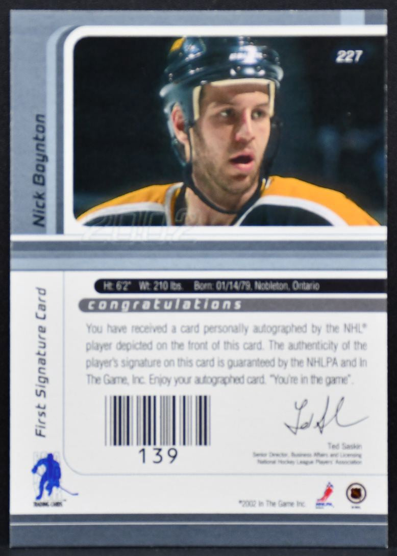 2002-03 Be a Player Signature Series Autograph Nick Boynton 139 Bruins Auto 7884