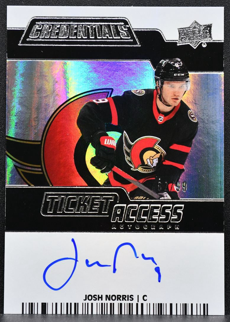 2022-23 UD Credentials Ticket Access Auto Josh Norris TAA-JN Senators Auto 7030