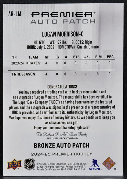 2024-25 UD Premier Acetate Bronze Rookies Auto Patch Morrison RC Auto Patch 5718