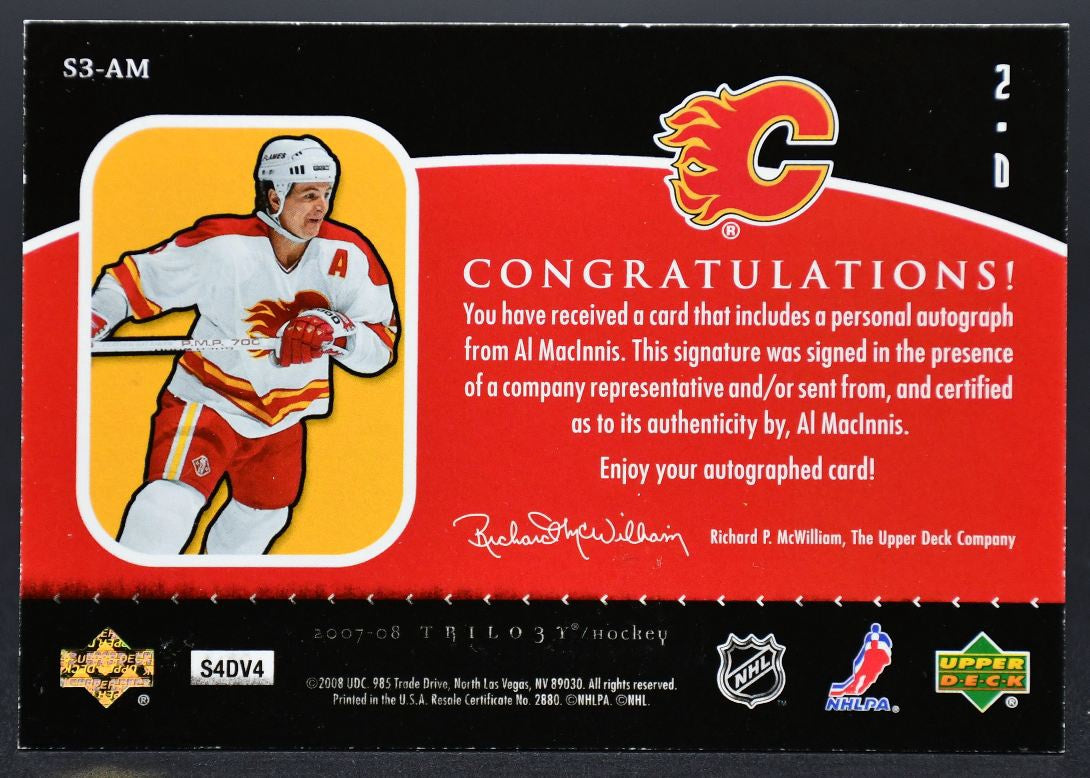 2007-08 UD Trilogy Script 3 Al MacInnis DCMP-3 Calgary Flames Auto