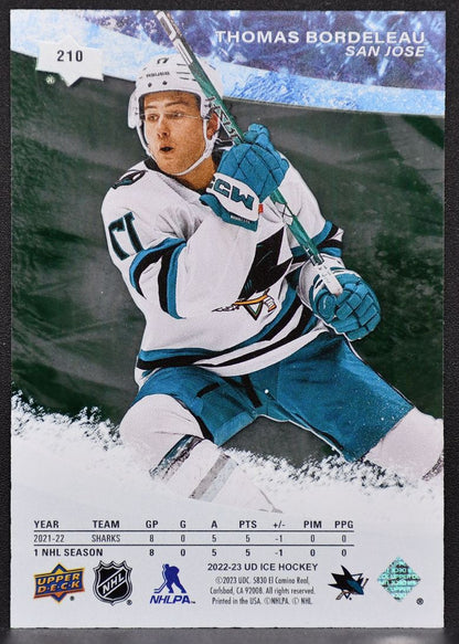 2022-23 UD Ice Premieres - Green Thomas Bordeleau 210 San Jose Sharks RC 348/599 2777