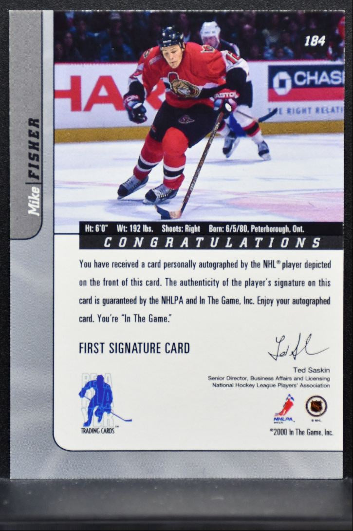 2000-01 In The Game Signature Series Auto Gold Mike Fisher Senators Auto 2820
