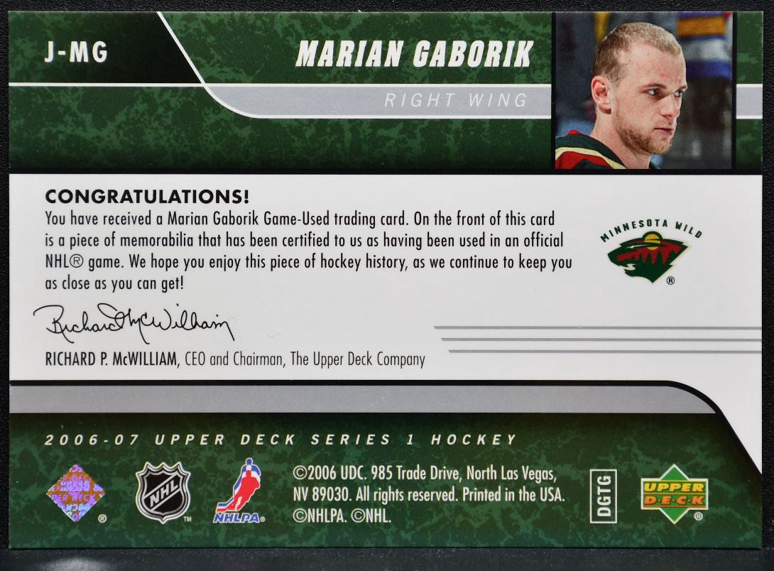 2006-07 UD Series 1 UD Game Jersey Gaborik Minnesota Wild Jersey 0215