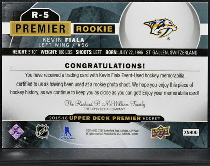 2015-16 UD Premier Rookies Jersey Kevin Fiala R-5 RC Jersey 5051