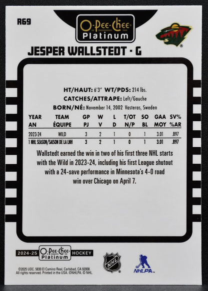 2024-25 O-Pee-Chee Platinum Rookie Retro Jesper Wallstedt R69 Wilds RC 9591