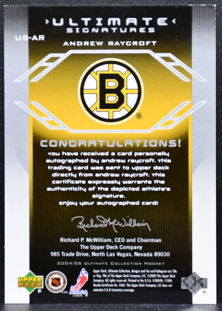 2004-05 Upper Deck Ultimate Collection Auto Andrew Raycroft Bruins Auto 3739