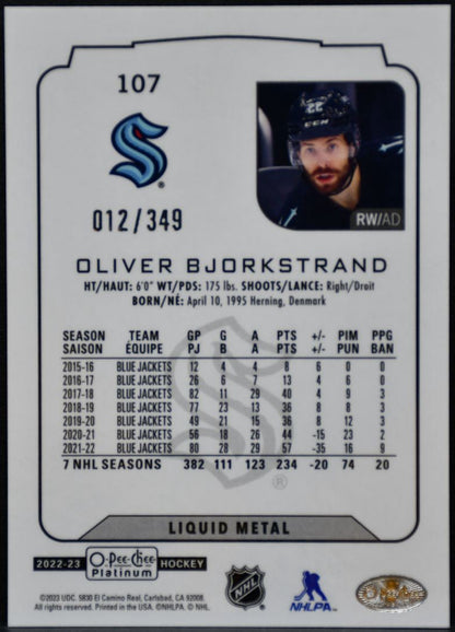 2022-23 O-Pee-Chee Platinum Liquid Metal Oliver Bjorkstrand 107 Kraken /349 8011