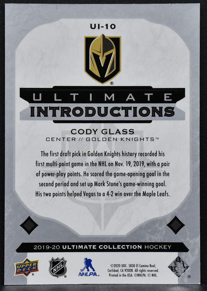 2019-20 UD Ultimate Collection Introductions Cody Glass UI-10 Golden Knights RC 8952
